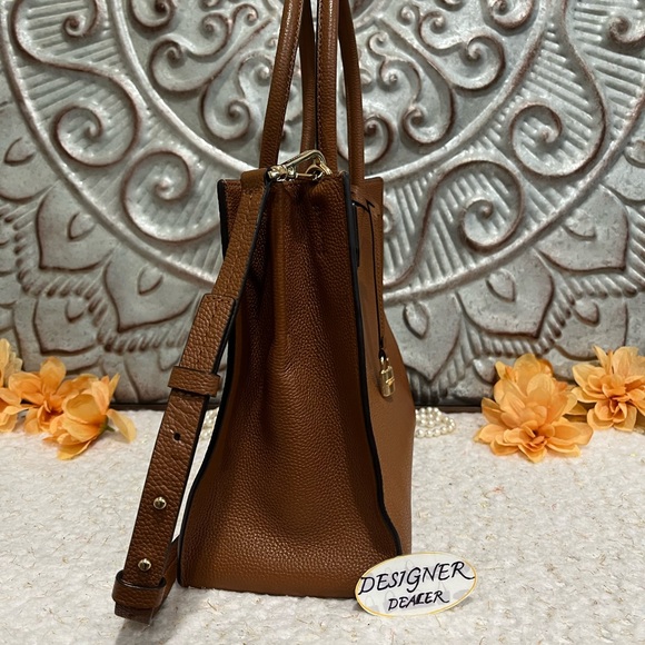 Authentic Michael KORS Mercer Luggage Brown Leather Satchel Crossbody GUC! - Picture 5 of 13